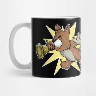 Funny cat is playing a trumpet Mug